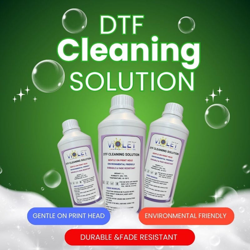 VIOLET DTF TRANSFER محلول تنظيف DTF 1000 مل – منظف رأس الطباعة لجميع طابعات DTF بما في ذلك Ep-son I3200-A1، 1600-A1، L1800، TX805 – سائل تنظيف فوهات الطباعة لإزالة الانسداد والطباعة السلسة – يطيل عمر رأس الطباعة - Image 4